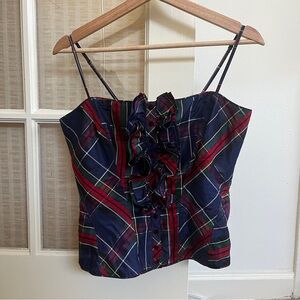 Rugby Ralph Lauren Multicolor Plaid Ruffle Silk Corset